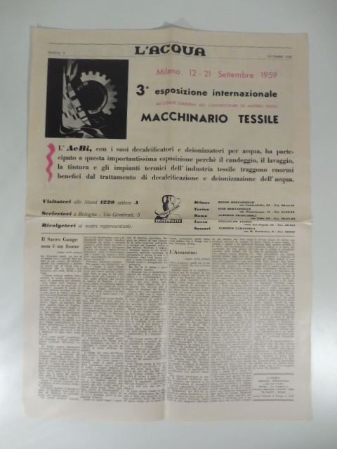 L'acqua. Periodico pubblicitario a cura dell'AeBi, Bologna, settembre 1959